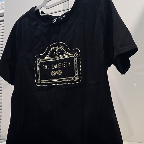 RARE & NEW ✅ KARL LAGERFELD PARIS  Gold Beaded Design T Shirt ✨ NEW - Picture 5 of 9